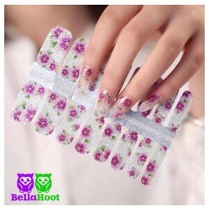 Floral Nail Wraps - Purple and Green
